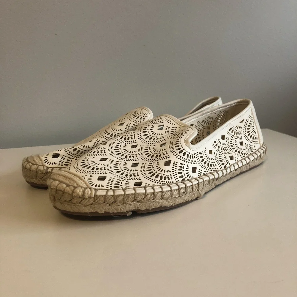 Talbots Womens Izzy Espadrille Eyelet Loafer Size 7.5 White Vacation‎ Summer